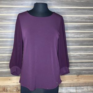 Calvin Klein Chiffon 3/4 Sleeve Size Small  color: Aubergine